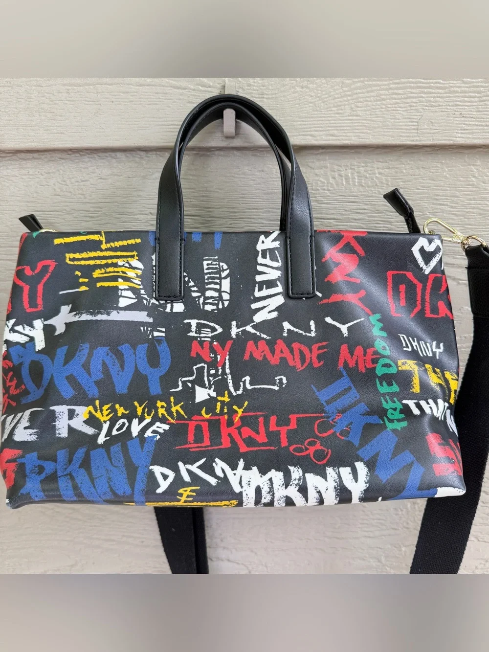 DKNY Graffiti Print Shoulder Bag Dual Handles New York Street Art Zip Crossbody